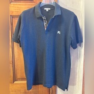Burberry Brit Men's Nova Check Trim Embroidered Logo Polo Shirt S Charcoal Gray